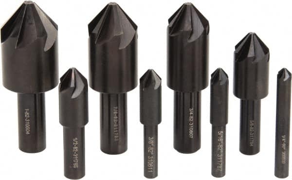 Hertel - 8 Piece, 1/4 to 1" Head Diam, 82° Included Angle, Countersink Set - All Tool & Supply