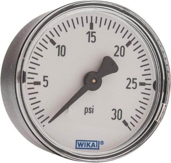 Wika - 2" Dial, 1/4 Thread, 0-30 Scale Range, Pressure Gauge - Center Back Connection Mount, Accurate to 3-2-3% of Scale - All Tool & Supply