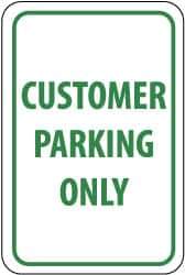 NMC - "Customer Parking Only", 12" Wide x 18" High, Aluminum Reserved Parking Signs - 0.063" Thick, Green on White, Rectangle, Post Mount - All Tool & Supply