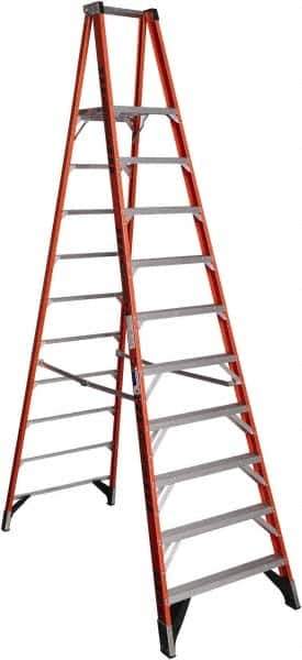 Werner - 10 Steps, 12' High, Type IA Rating, Fiberglass Platform Ladder - 300 Lb Capacity, 37-1/2" Base Width - All Tool & Supply