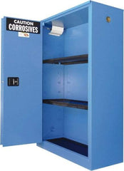 Securall Cabinets - 2 Door, 2 Shelf, Blue Steel Standard Safety Cabinet for Corrosive Chemicals - 65" High x 43" Wide x 18" Deep, Sliding Door, 3 Point Key Lock, 45 Gal Capacity - All Tool & Supply