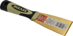 Hyde Tools - 2" Wide Brass Putty Knife - Stiff, Cushioned Grip Polypropylene Handle, 8" OAL - All Tool & Supply