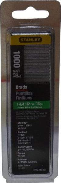 Stanley - 18 Gauge 1-1/4" Long Brad Nails for Power Nailers - Steel, Galvanized Finish, Straight Stick Collation, Brad Head, Chisel Point - All Tool & Supply