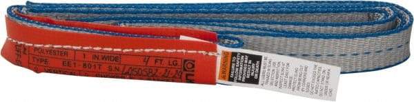 Lift-All - 4' Long x 1" Wide, 1,600 Lb Vertical Capacity, 1 Ply, Polyester Web Sling - 1,250 Lb Choker Capacity - All Tool & Supply