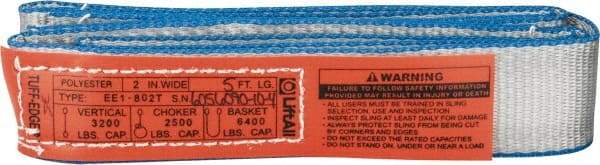 Lift-All - 5' Long x 2" Wide, 3,200 Lb Vertical Capacity, 1 Ply, Polyester Web Sling - 2,500 Lb Choker Capacity - All Tool & Supply