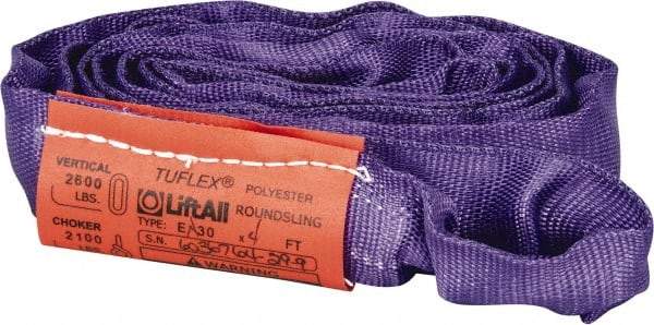 Lift-All - 4' Long x 1" Wide, 2,600 Lb Vertical Capacity, Polyester Web Sling - 2,100 Lb Choker Capacity, 5/8" Diam Chain, Purple - All Tool & Supply