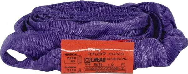 Lift-All - 6' Long x 1" Wide, 2,600 Lb Vertical Capacity, Polyester Web Sling - 2,100 Lb Choker Capacity, 5/8" Diam Chain, Purple - All Tool & Supply