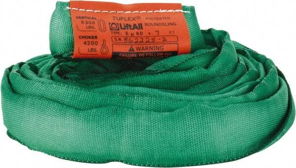 Lift-All - 7' Long x 1-3/8" Wide, Polyester Web Sling - 4,200 Lb Choker Capacity, 7/8" Diam Chain, Green - All Tool & Supply