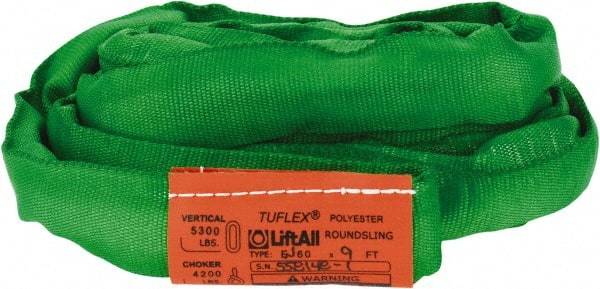 Lift-All - 9' Long x 1-3/8" Wide, Polyester Web Sling - 4,200 Lb Choker Capacity, 7/8" Diam Chain, Green - All Tool & Supply