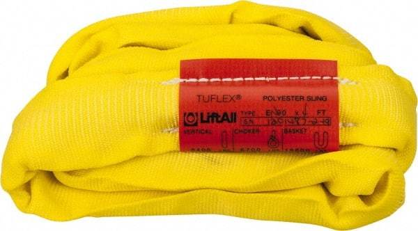 Lift-All - 4' Long x 4" Wide, Polyester Web Sling - 6,700 Lb Choker Capacity, 1-1/8" Diam Chain, Yellow - All Tool & Supply