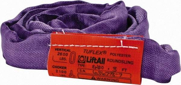 Lift-All - 3' Long x 3" Wide, 2,600 Lb Vertical Capacity, Polyester Web Sling - 2,100 Lb Choker Capacity, 5/8" Diam Chain, Purple - All Tool & Supply