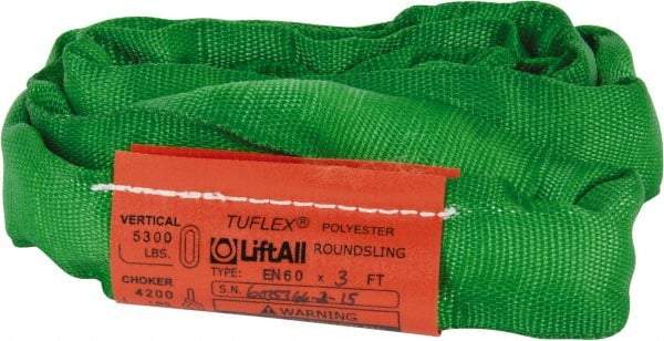 Lift-All - 3' Long x 3" Wide, 5,300 Lb Vertical Capacity, Polyester Web Sling - 4,200 Lb Choker Capacity, 7/8" Diam Chain, Green - All Tool & Supply