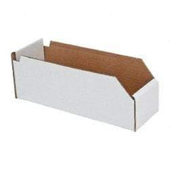 Made in USA - 12" Deep, White Corrugated Cardboard Hopper Shelf Bin - 4" High x 4" Wide x 12" Long - All Tool & Supply