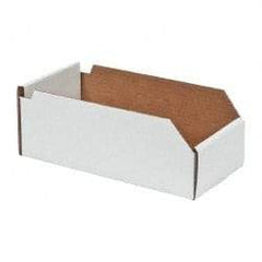 Made in USA - 12" Deep, White Corrugated Cardboard Hopper Shelf Bin - 4" High x 6" Wide x 12" Long - All Tool & Supply