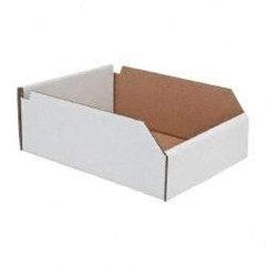 Made in USA - 12" Deep, White Corrugated Cardboard Hopper Shelf Bin - 4" High x 8" Wide x 12" Long - All Tool & Supply