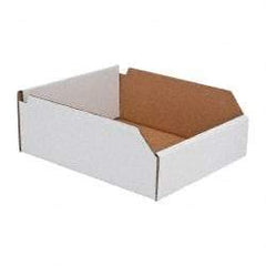 Made in USA - 12" Deep, White Corrugated Cardboard Hopper Shelf Bin - 4" High x 10" Wide x 12" Long - All Tool & Supply