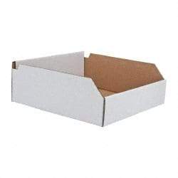 Made in USA - 12" Deep, White Corrugated Cardboard Hopper Shelf Bin - 4" High x 12" Wide x 12" Long - All Tool & Supply