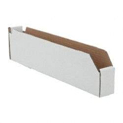 Made in USA - 18" Deep, White Corrugated Cardboard Hopper Shelf Bin - 4" High x 2" Wide x 18" Long - All Tool & Supply