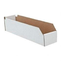 Made in USA - 18" Deep, White Corrugated Cardboard Hopper Shelf Bin - 4" High x 4" Wide x 18" Long - All Tool & Supply