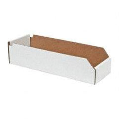 Made in USA - 18" Deep, White Corrugated Cardboard Hopper Shelf Bin - 4" High x 6" Wide x 18" Long - All Tool & Supply