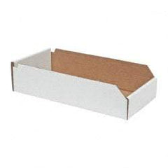 Made in USA - 18" Deep, White Corrugated Cardboard Hopper Shelf Bin - 4" High x 8" Wide x 18" Long - All Tool & Supply