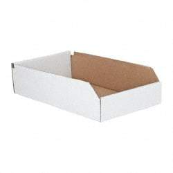 Made in USA - 18" Deep, White Corrugated Cardboard Hopper Shelf Bin - 4" High x 10" Wide x 18" Long - All Tool & Supply