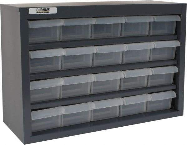 Durham - 20 Drawer, Small Parts Steel Storage Cabinet w/Plastic Drawers - 6-3/8" Deep x 16-3/4" Wide x 12" High - All Tool & Supply