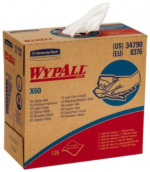 WypAll - X60 Dry Shop Towel/Industrial Wipes - Pop-Up, 16-3/4" x 9" Sheet Size, White - All Tool & Supply