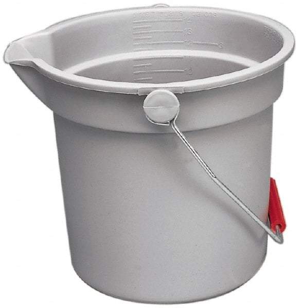 Rubbermaid - 14 Qt, 11-1/4" High, Plastic Round Gray Single Pail with Pour Spout - Handle Included, 12" Top Diam - All Tool & Supply