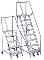 PW Platforms - 6 Step Ladder - Rolling Safety Ladder, 300 Lb Capacity, 60" Platform Height, 32" Base Width x 48" Base Depth, Perforated Tread - All Tool & Supply