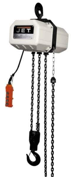 Jet - 1,100 Lb Capacity, 28 FPM Lift Speed, Electric Chain Hoist - 15' Max Lift, 19" Min Headroom - All Tool & Supply