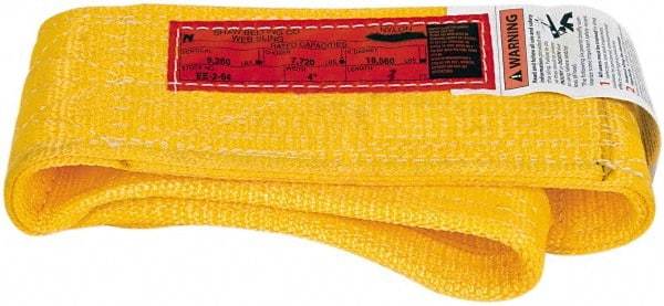 Made in USA - 3' Long x 4" Wide, 9,280 Lb Vertical Capacity, 2 Ply, Nylon Web Sling - 7,420 Lb Choker Capacity - All Tool & Supply