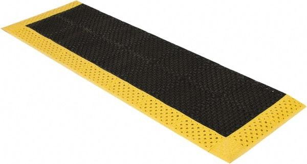 Notrax - 8' Long, Dry/Wet Environment, Anti-Fatigue Matting - Black with Yellow Borders, Vinyl with Vinyl Base, Beveled on 3 Sides - All Tool & Supply