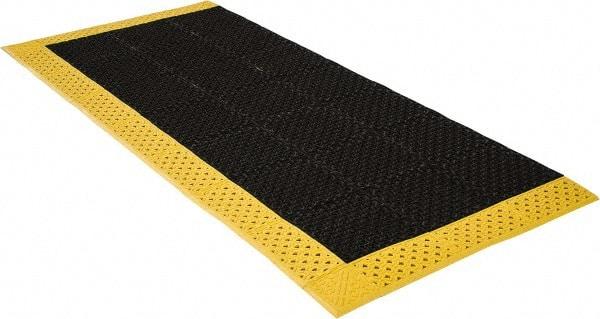 Notrax - 8' Long, Dry/Wet Environment, Anti-Fatigue Matting - Black with Yellow Borders, Vinyl with Vinyl Base, Beveled on 3 Sides - All Tool & Supply