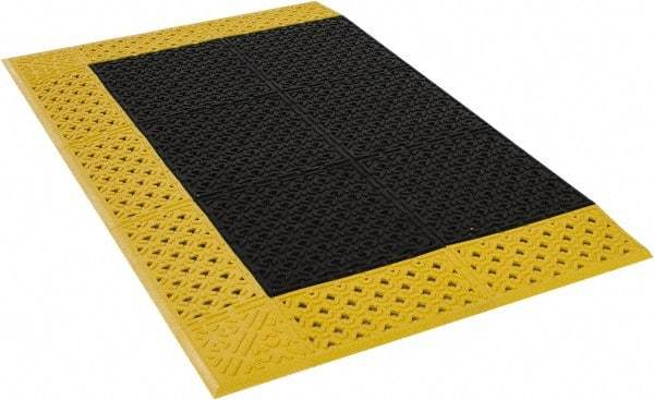 Notrax - 4' Long, Dry/Wet Environment, Anti-Fatigue Matting - Black with Yellow Borders, Vinyl with Vinyl Base, Beveled on 3 Sides - All Tool & Supply