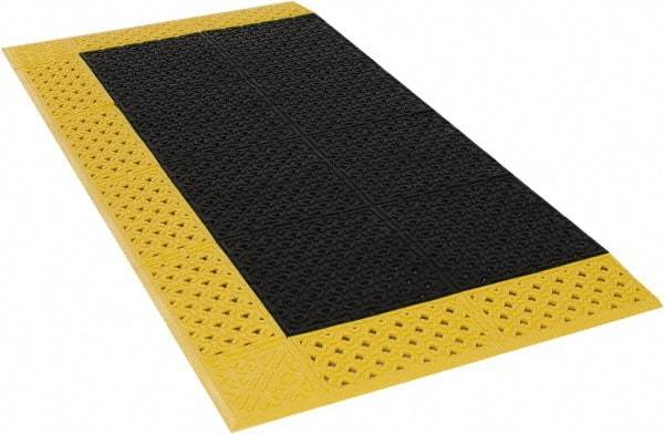 Notrax - 5' Long, Dry/Wet Environment, Anti-Fatigue Matting - Black with Yellow Borders, Vinyl with Vinyl Base, Beveled on 3 Sides - All Tool & Supply