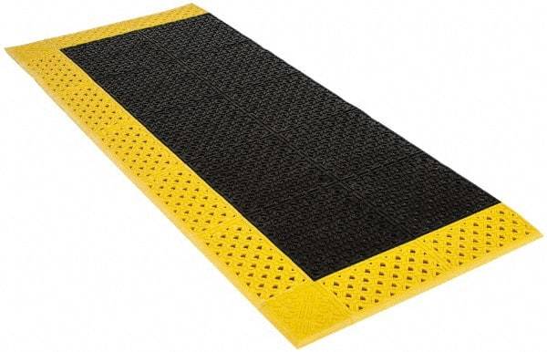 Notrax - 6' Long, Dry/Wet Environment, Anti-Fatigue Matting - Black with Yellow Borders, Vinyl with Vinyl Base, Beveled on 3 Sides - All Tool & Supply