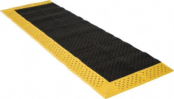 Notrax - 8' Long, Dry/Wet Environment, Anti-Fatigue Matting - Black with Yellow Borders, Vinyl with Vinyl Base, Beveled on 3 Sides - All Tool & Supply