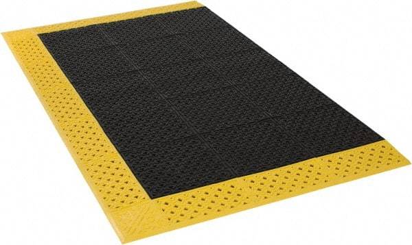 Notrax - 6' Long, Dry/Wet Environment, Anti-Fatigue Matting - Black with Yellow Borders, Vinyl with Vinyl Base, Beveled on 3 Sides - All Tool & Supply