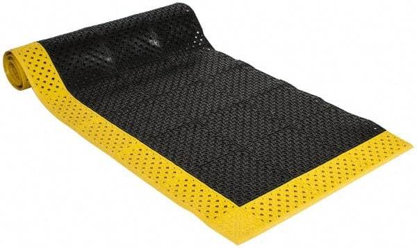 Notrax - 10' Long, Dry/Wet Environment, Anti-Fatigue Matting - Black with Yellow Borders, Vinyl with Vinyl Base, Beveled on 3 Sides - All Tool & Supply