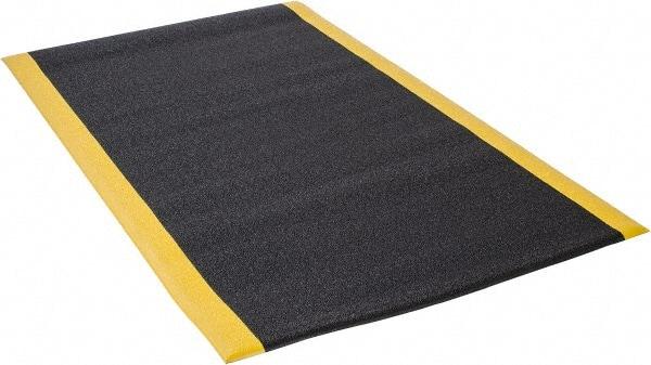 Wearwell - 5' Long x 3' Wide, Dry Environment, Anti-Fatigue Matting - Black with Yellow Borders, Urethane with Vinyl Sponge Base, Rounded on 4 Sides - All Tool & Supply