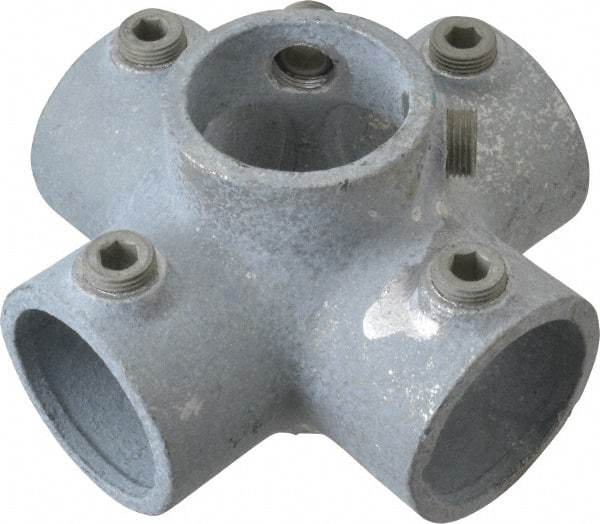 Kee - 1-1/2" Pipe, Four Socket Cross, Malleable Iron Cross Pipe Rail Fitting - Galvanized Finish - All Tool & Supply