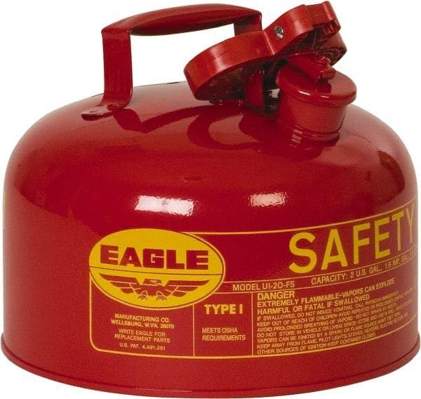 Eagle - 2 Gal Galvanized Steel Type I Safety Can - 9-1/2" High x 11-1/4" Diam, Red with Yellow - All Tool & Supply