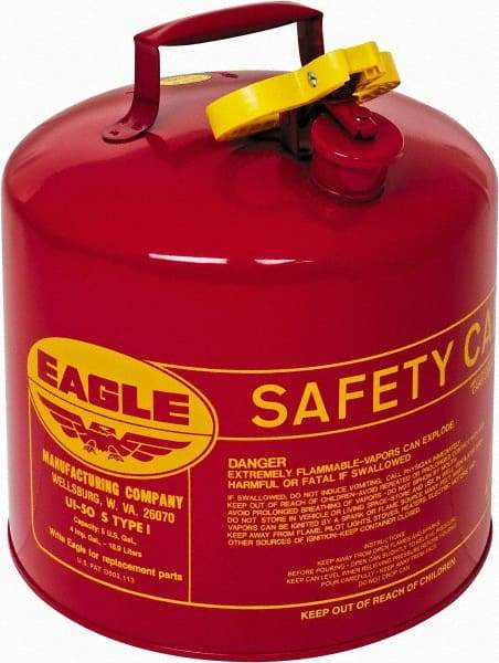 Eagle - 5 Gal Galvanized Steel Type I Safety Can - 13-1/2" High x 12-1/2" Diam, Red with Yellow - All Tool & Supply