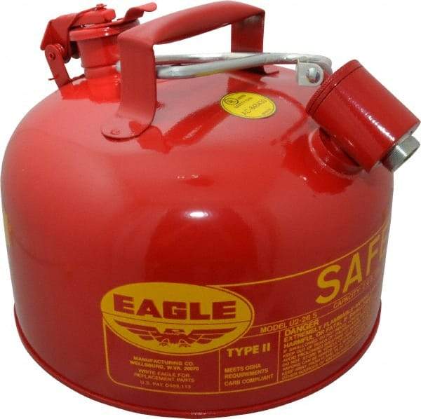 Eagle - 2 Gal Galvanized Steel Type II Safety Can - 9-1/2" High x 11-1/4" Diam, Red with Yellow - All Tool & Supply