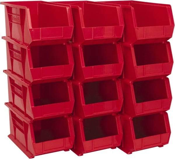 Akro-Mils - 60 Lb. Load Capacity, 14-3/4" Deep, Red Polymer Hopper Stacking Bin - 7" High x 8-1/4" Wide x 14-3/4" Long - All Tool & Supply