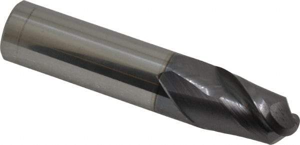 Accupro - 5/8" Diam, 7/8" LOC, 2 Flute Solid Carbide Ball End Mill - AlTiN Finish, Single End, 3" OAL, 5/8" Shank Diam, Spiral Flute - All Tool & Supply