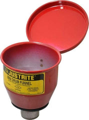 Justrite - 4-1/2" High x 4-1/2" Diam, Galvanized Steel, Manual Closing Pail Funnel with Flame Arrester - 1" Arrester/Tube Length, 5 Gal Drum/Pail Capacity - All Tool & Supply