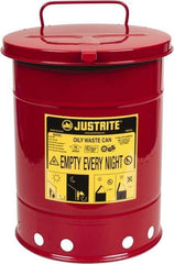 Justrite - 6 Gallon Capacity, Galvanized Steel Disposal Can - 11-7/8 Inch Wide/Diameter x 15-7/8 Inch High, Red, Hand Operated, Approved FM and UL - All Tool & Supply