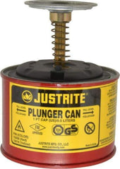 Justrite - 1 Pint Capacity, 5-1/4 Inch High x 4-7/8 Inch Diameter, Steel Plunger Can - 2-3/4 Inch Dasher Diameter, Red, Approval Listing/Regulation FM - All Tool & Supply